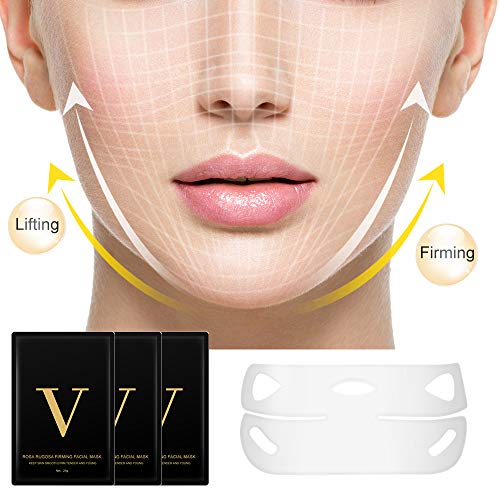 Máscara V Line, HailiCare 3 Pcs Mascarilla Reafirmante Facial, 4D Cara Doble Con Forma V Oreja Colgada Pasta Hidrogel Máscara, Mascarilla hidratante reafirmante de contorno