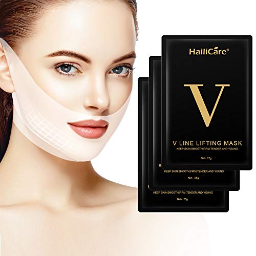 Máscara V Line, HailiCare 3 Pcs Mascarilla Reafirmante Facial, 4D Cara Doble Con Forma V Oreja Colgada Pasta Hidrogel Máscara, Mascarilla hidratante reafirmante de contorno