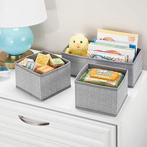 mDesign Juego de 6 cajas organizadoras – Cestas de tela transpirables con diseño de espiga para pañales, baberos, etc. – Versátiles organizadores de cajones para habitación infantil – gris