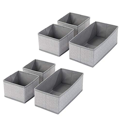 mDesign Juego de 6 cajas organizadoras – Cestas de tela transpirables con diseño de espiga para pañales, baberos, etc. – Versátiles organizadores de cajones para habitación infantil – gris