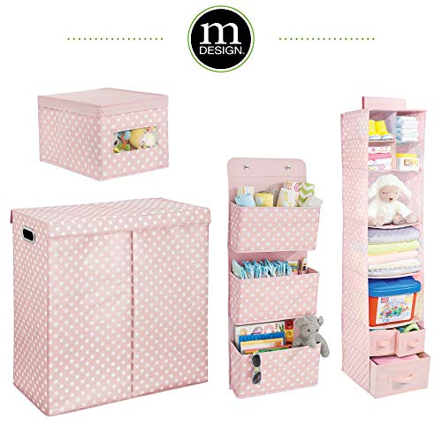 mDesign Organizador de armarios con 3 bolsillos – Sistema de almacenamiento para habitación infantil – Estantes colgantes con estampado de puntos para zapatos y ropa infantil – rosa/blanco