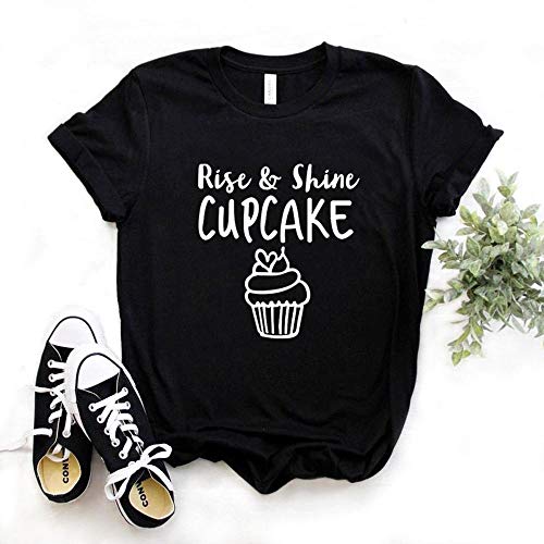 MIALIFEX Rise and Shine Cupcake Print camiseta de algodón casual divertido camiseta regalo para Lady Yong Girl Top Blanco blanco XXL