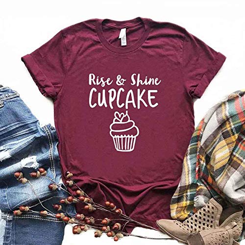 MIALIFEX Rise and Shine Cupcake Print camiseta de algodón casual divertido camiseta regalo para Lady Yong Girl Top Blanco blanco XXL