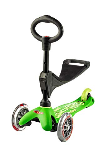 Micro® Mini 3en1 Deluxe Plus. Patinete evolutivo 3 Ruedas, 1,5 - 5 años, Manillar Regulable 48-68cm, Asiento de Aprendizaje. (Verde)