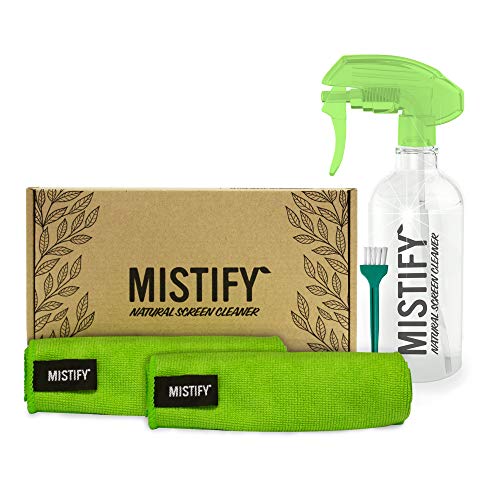 Mistify - Botella de spray gigante de 500 ml limpiador de pantalla natural y 3 gamuzas de microfibra [Smartphones Tablets Laptops TVs Touchscreen Keyboards Oleophoebic Smartwatch LED Plasma LCD TV 4K]