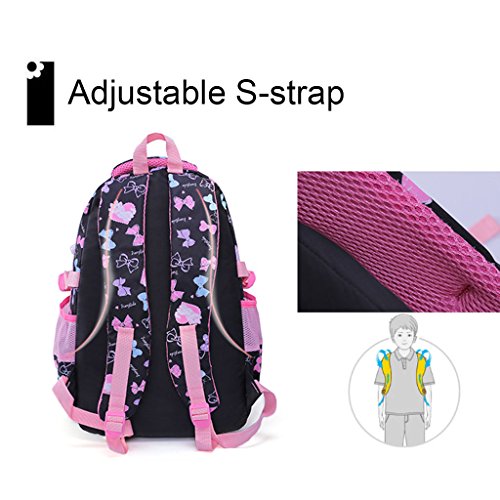 Mochila Escolar para niños, Mochila Escolar para Niñas Estudiantes Bolso Colegio Impermeable - Negro