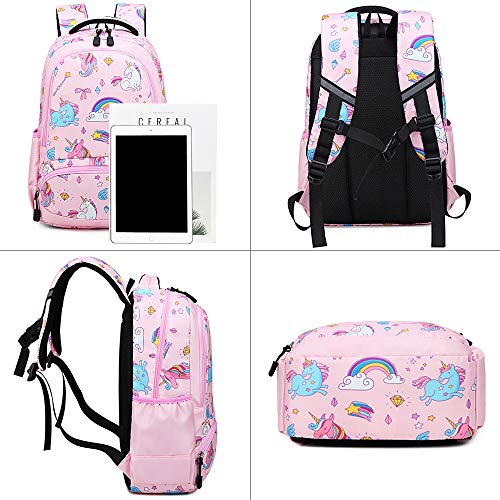 Mochila Escolar Unicornio Niña Infantil Chicas Mochila Sets de Mochila Backpack Casual Set con Bolsa del Almuerzo y Estuche de Lápices Rosa