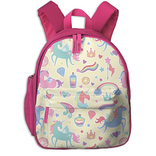 Mochila Infantil niña,Patrón de Unicornio sobre Fondo Amarillo_3828 - kennasatodesigns, para escuelas Infantiles Oxford de Tela (Rosa)