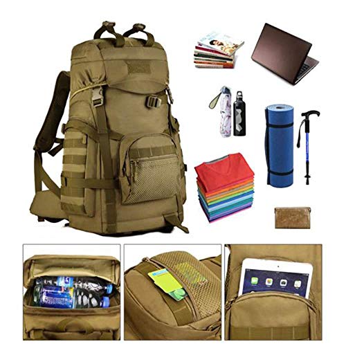 Mochila Senderismo Yuan Ou Mochila táctica Militar de 60L para Hombre, Mochila de Nailon para Viaje, Mochila para Acampar, Escalada, Bolsa para montañismo, Deporte, Caqui al Aire Libre