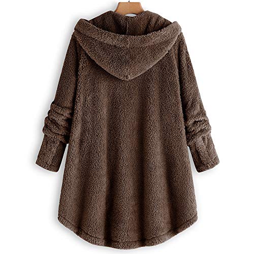 MOMOXI Botón de Mujer Abrigo de Leopardo Fleece Asimétrico Dobladillo con Capucha Suéter Superior Invierno Mujeres Moda Informal más Gruesa Slim sólido Abajo Chaqueta Abrigo