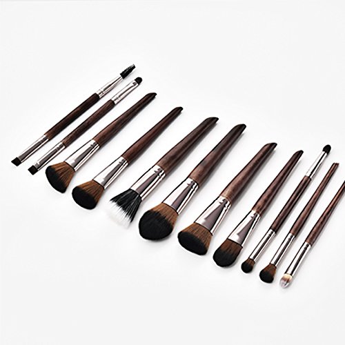 Monbedos Set de pinceles de maquillaje profesional Juego de pala Cepillo de difusión de polvo líquido Cepillo corrector rubor Marrón, tamaño: 22 * 15 * 1.6 cm 11 pieza