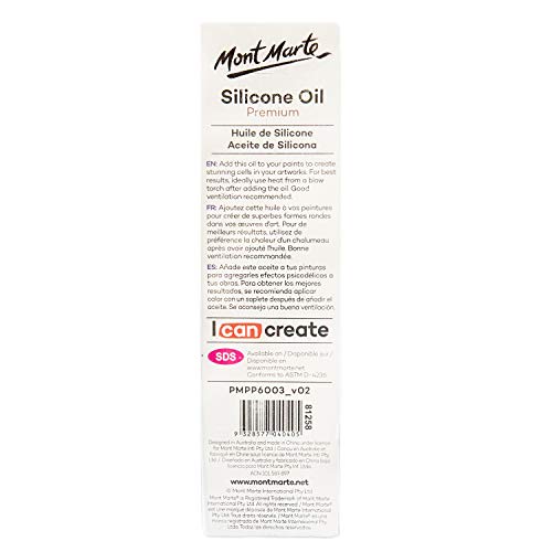 Mont Marte Aceite de Silicona – 60ml – Ideal para el Pouring de Acrílico – Perfecto para la pintura Acrílica y la Técnica de Pouring – Para hermosas Células y Efectos impresionantes