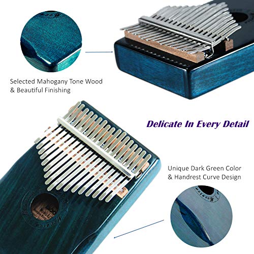 Moozica 17 teclas Kalimba, piano marimba de pulgar de madera de tono sólido de alta calidad con estuche protector e instrucción de aprendizaje (Mahogany-K17BL)