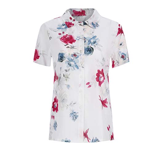 MORETIME Camisas Mujer, Camisa Negra Blanca Mujer con Estampado Holgado Elegante para Mujer Mangas Cortas y Cuello V Blusa Ligera Mangas para Mujer Trabajo y Cita Regalo para Novia Madre 2019 Verano