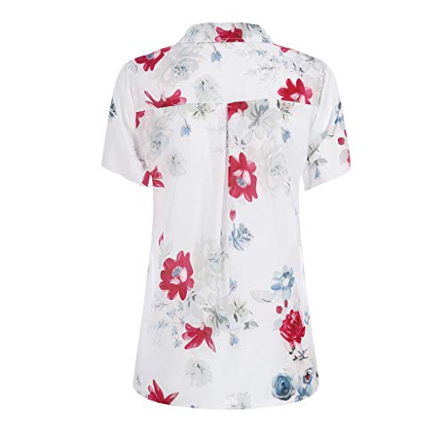 MORETIME Camisas Mujer, Camisa Negra Blanca Mujer con Estampado Holgado Elegante para Mujer Mangas Cortas y Cuello V Blusa Ligera Mangas para Mujer Trabajo y Cita Regalo para Novia Madre 2019 Verano