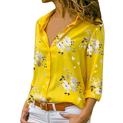 MORETIME Camisas Mujer, Camisa Negra Blanca Mujer con Estampado Holgado Elegante para Mujer Mangas Largas y Cuello V Blusa Ligera Mangas para Mujer Trabajo y Cita Regalo para Novia Madre 2019 Verano