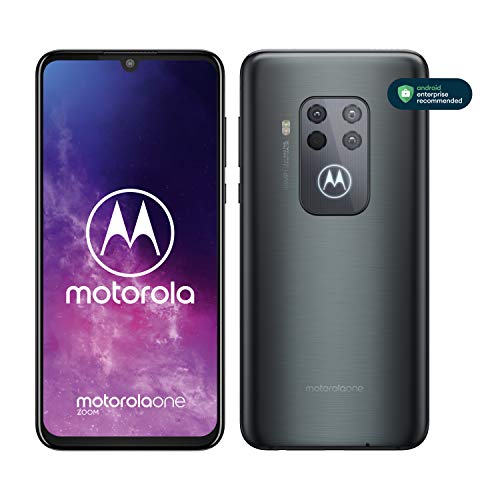 Motorola One Zoom - Smartphone con Alexa Hands-Free, Pantalla 6,4” FHD+, Sistema de 4 cámaras, 128 GB/4 GB, Android 9.0, Dual SIM, Auriculares + Funda incluidos, Color Gris Eléctrico