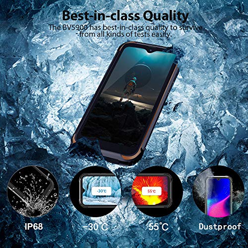 Movil Resistente, Blackview BV5900 Smartphone 4G con 5.7" HD+ IPS (3GB+32GB, 13MP/0.3MP+5MP, Batería 5580mAh, Android 9.0, MT6761, Dual Sim) Movil Antigolpes, IP69K/NFC/Face ID/GPS/Brújula-Naranja