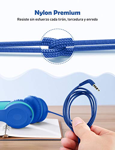 Mpow CH6S Auriculares para Niños con Micrófono, 85dB/94dB Volumen Limitado, Material Seguro, Puerto para Compartir, Duradero, Cómodo, Ajustable, Plegable, Auriculares de Diadema para Niños