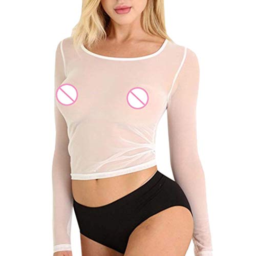 Mujer Sexy Ropa Interior de Encaje Delgado y Apretado Yesmile ?? Lencería Transparente para Mujer Manga Larga sin Costuras Brazo Esculpir el Cuerpo Top Corto Blusa Camisa de Malla