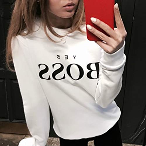 Mujeres Sudadera Cuello Redondo Manga Larga Casual Suelto Blusa Estampado de Letras Invierno Suéter Cálido Moda Basica Camiseta Casual Fiesta T-Shirt Original riou