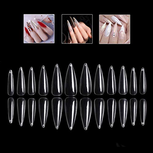 Mwoot 600 Piezas Puntas de Uñas Postizas, Stiletto Shape Long Nail Tips, francesa Falsas Acrílico Uñas Postizas para Manicura y Diseños Uñas DIY, 12 Tamaños