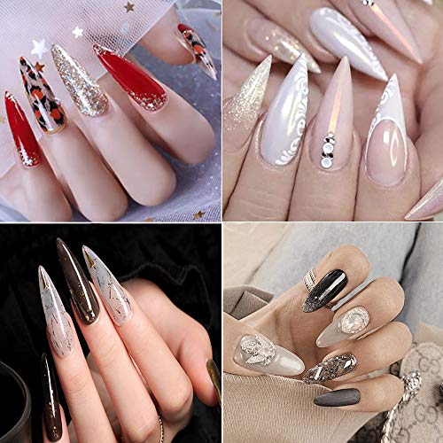 Mwoot 600 Piezas Puntas de Uñas Postizas, Stiletto Shape Long Nail Tips, francesa Falsas Acrílico Uñas Postizas para Manicura y Diseños Uñas DIY, 12 Tamaños