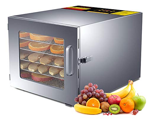 Mxmoonant Deshidratador de Alimentos, 6 bandejas, Todo Acero Inoxidable, 35-75 ℃, 12 Horas de Tiempo, 35 L para Hierbas, té perfumado, cecina, Chips de Frutas (Digital)