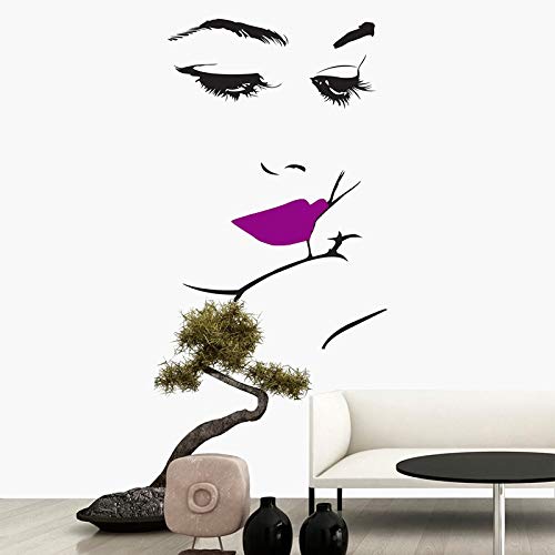 N / A Chica de Moda Cara salón de Belleza Tatuajes de Pared Labios Mano Vinilo diseño de Interiores Pegatinas de Pared Tienda de cosméticos decoración Mural 57x86 cm