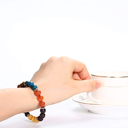 Natural Pulsera de 7 Chakras,WINGLESCOUT pulsera de cuentas de piedras preciosas de lava de lava,Estiramiento de yoga pulseras moldeadas de curación Chakras 8 mm de cristal redondo perlas Reiki