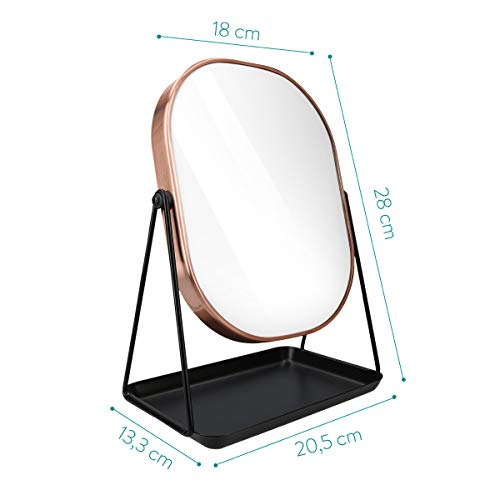 Navaris Espejo de Maquillaje para Mesa - Espejo para tocador baño - Accesorio Decorativo con Soporte y Base para Poner Joyas cosméticos - En Bronce