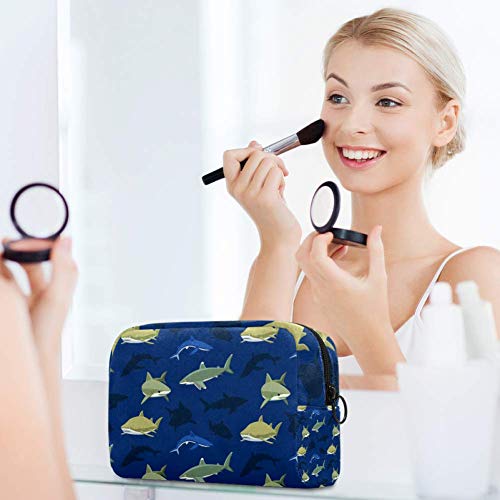 Neceser organizador de cosméticos, bolsa con cremallera, bolsa de almacenamiento, multifunción, colorida, para mujeres, de viaje, maquillaje, neceser de lavado con patrón de tiburón