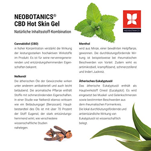 NEOBOTANICS® Nano CBD Gel caliente para el dolor. Gel calentador de CBD con el ingrediente activo cannabidiol para dolores articulares y musculares, tensión en la zona de la espalda, cuello y hombros.