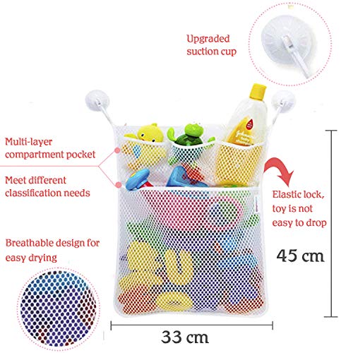 NEPAK 3 Pcs Red de Baño Almacenamiento Bolsa de Juguete + 6 Piezas Ganchos,Almacenamiento de Juguetes Baño para Bebés, Toy Storage Net para Baby Bath Toys y más