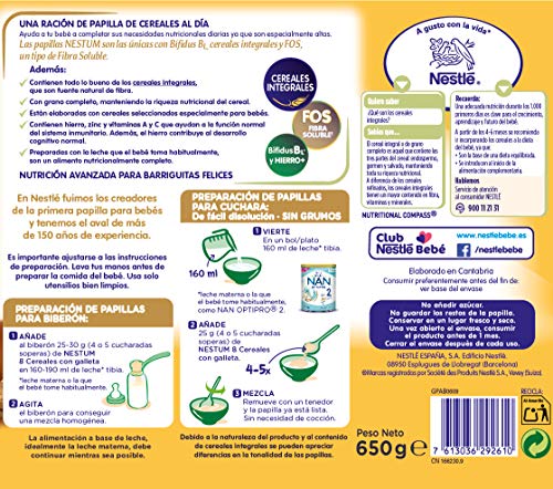 Nestlé Papillas NESTUM Cereales para bebé con galleta - 3 papillas de 650g -Total 1950g