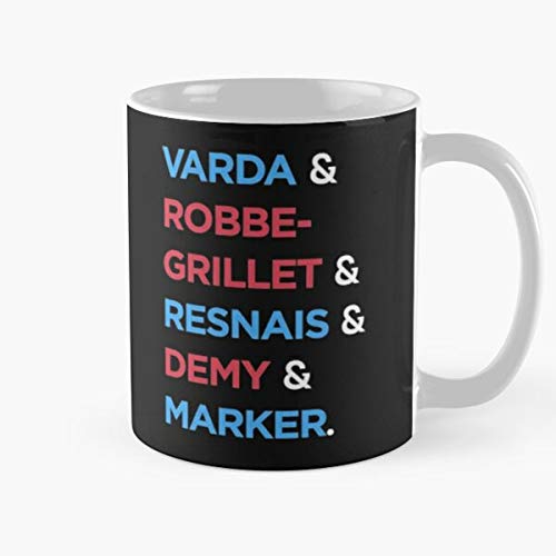 New Grillet Marker Wave French Varda Vague Nouvelle Resnais Demy Robbe La Mejor Taza de café de cerámica de mármol Blanco de 11 oz