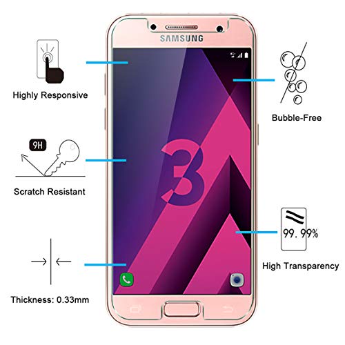 NEW'C 2 Unidades, Protector de Pantalla para Samsung Galaxy A3 2017 (SM-A320F), Antiarañazos, Antihuellas, Sin Burbujas, Dureza 9H, 0.33 mm Ultra Transparente, Vidrio Templado Ultra Resistente