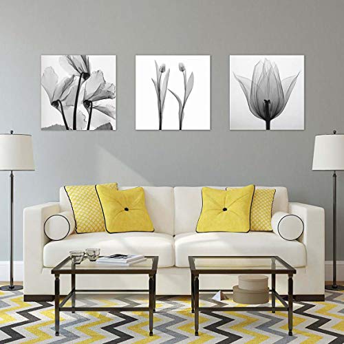 ngzhongtu Black White Tulip Three Set Wall Art Canvas Spray Painting Decoración del hogar-Negro, Blanco