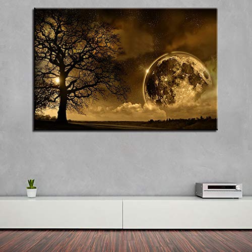 NIMCG Impresiones en Lienzo HD Cartel Decoración para el hogar Arte de la Pared Árbol Luna Pinturas nocturnas para la Sala Imágenes abstractas (sin Marco) 40x50 cm