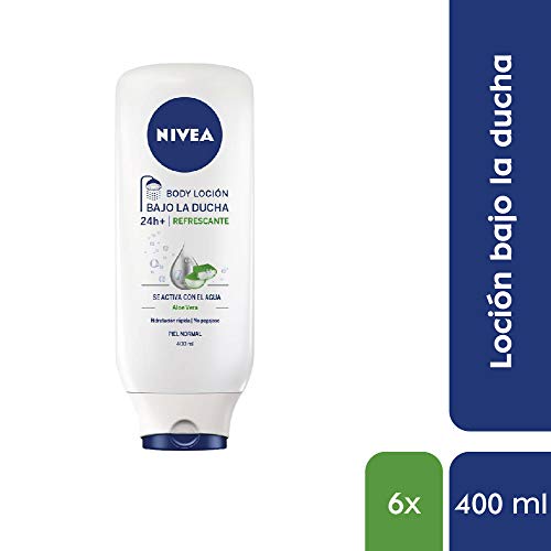 NIVEA Bajo la Ducha Body Loción Refrescante en pack de 6 (6 x 400 ml), loción corporal para la ducha con aloe vera, loción hidratante para el cuidado de la piel normal