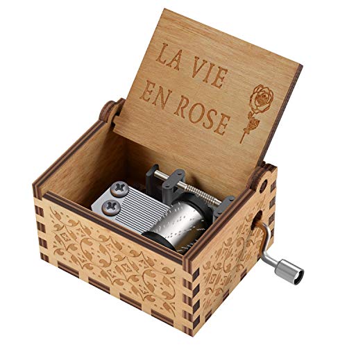 NNDUO Cajas de música de Madera – La Vie en Rose Caja de Madera Tallada a Mano Caja Musical clásica Hecha a Mano Grabado San Valentín Regalo de cumpleaños para niños, niñas, Amigos