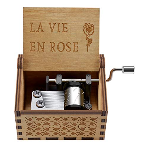 NNDUO Cajas de música de Madera – La Vie en Rose Caja de Madera Tallada a Mano Caja Musical clásica Hecha a Mano Grabado San Valentín Regalo de cumpleaños para niños, niñas, Amigos