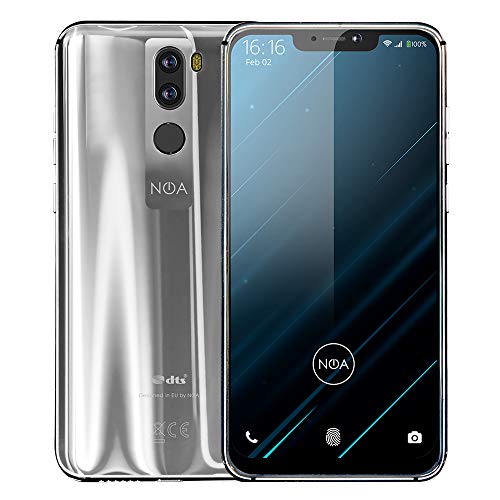 NOA N10 Smartphone 4G LTE Desbloqueado | Dual SIM | CPU 16 NM 8X 2.5 GHz | 6.18"19: 9 FHD + IPS | Android 8.1 | 64GB + 4GB | Cámara Dual de 16MP | ID de Rostro | Plata