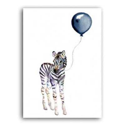 Nordic Cartoon Animal Canvas Painting Blue Balloon Art Poster Zebra Elephant Print Wall Painting Kid Room Decoration 60x90cm