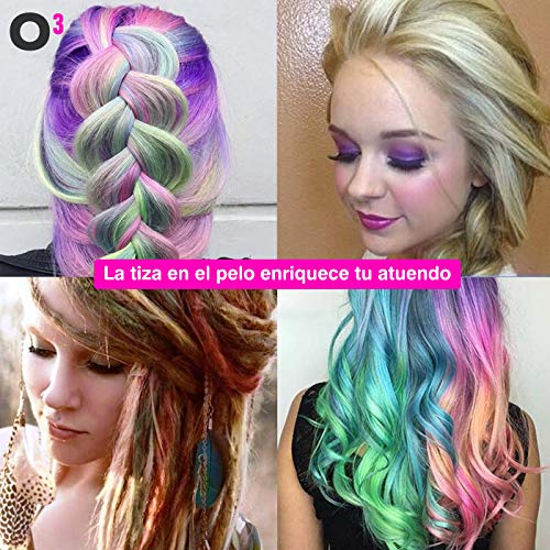 O³ Lola Party Tiza Pelo Niña De 12 Colores - Tiza Pelo Temporal Para Fiestas, Disfraces, Cumpleaños – Tizas Pelo Lavables No Tóxicas – Tizas Para El Pelo