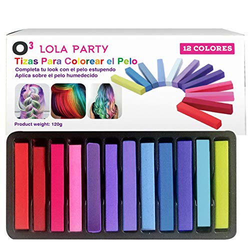 O³ Lola Party Tiza Pelo Niña De 12 Colores - Tiza Pelo Temporal Para Fiestas, Disfraces, Cumpleaños – Tizas Pelo Lavables No Tóxicas – Tizas Para El Pelo