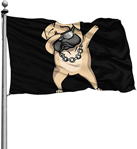 Oaqueen Banderas, Funny Dabbing Pug Dog Garden Flag 4x6 FT Banner with Brass Grommets Fly Breeze House Indoor Outdoor Home Boat Yacht Car Decorations,Single-Sided Black