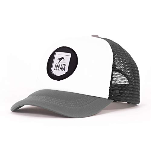 Oblack Gorra Trucker Gray Portland Gris Beisbol Ajustable con Visera Acolchada y Rejilla Negra - Gorras de Hombre