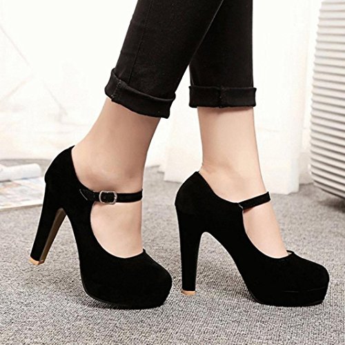 ¡Oferta de liquidación de Covermason! Zapatos de tacón cuadrado de moda para mujer Zapatos de tacón alto bajo flock(35 EU, Negro)