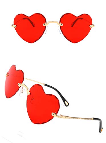 OGOBVCK Corazon en forma de gafas de sol de Moda Mujer Chica colorida degradado gafas lentes sin montura (Red)